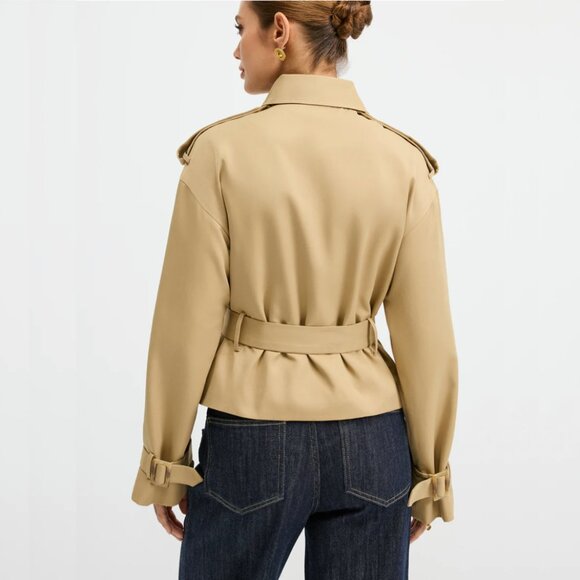 COMMENSE Double-Breasted Belted Trench Coat, Khaki XS - Picture 3 of 14